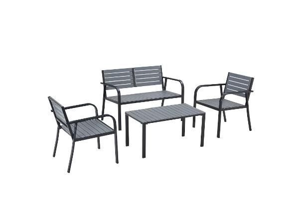 Puutarhakalusteet Costa 2 tuolia+pöytä+ulkosohva musta