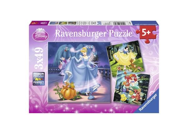 Ravensburger palapeli 3x49 kpl Lumikki, Tuhkimo ja pieni merenneito