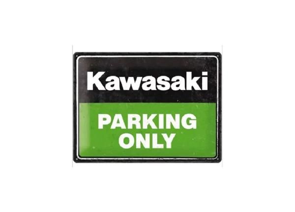 Retro metallijuliste Kawasaki - Parking Only Green 30x40 cm