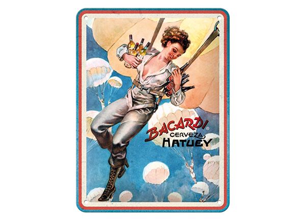 Retro metallitaulu Bacardi - Cerveza Hatuey Pin Up Girl 15x20 cm