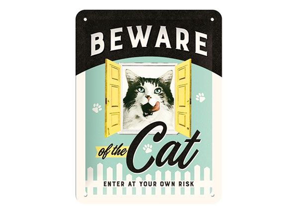 Retro metallitaulu Beware of the Cat 15x20 cm