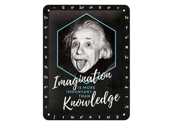 Retro metallitaulu Einstein - Imagination & Knowledge 15x20 cm
