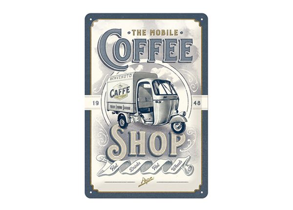 Retro metallitaulu The Mobile Coffee Shop 20x30 cm