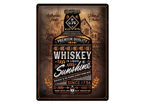 Retro metallitaulu Whiskey Sunshine 30x40 cm