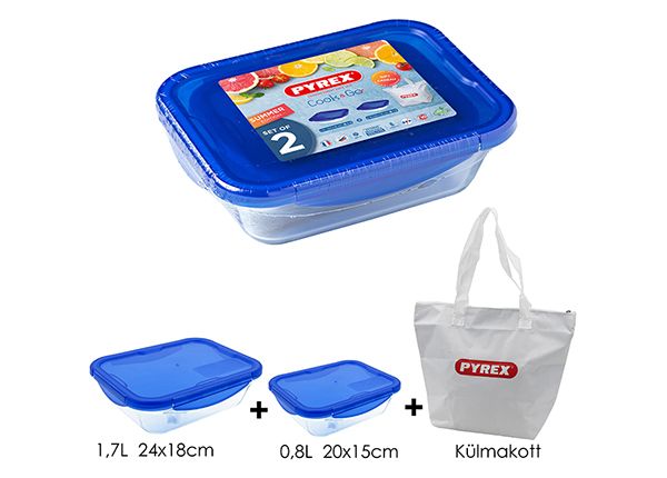 Ruoansäilytysastia / uunivuoka Pyrex 2 kpl + kylmälaukku