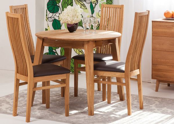 Tammi jatkettava ruokapöytä Basel 110-160x110 cm + 4 tuolia Sandra